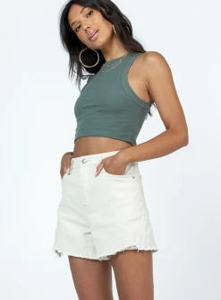 Princess Polly Elena Denim Shorts Cream New