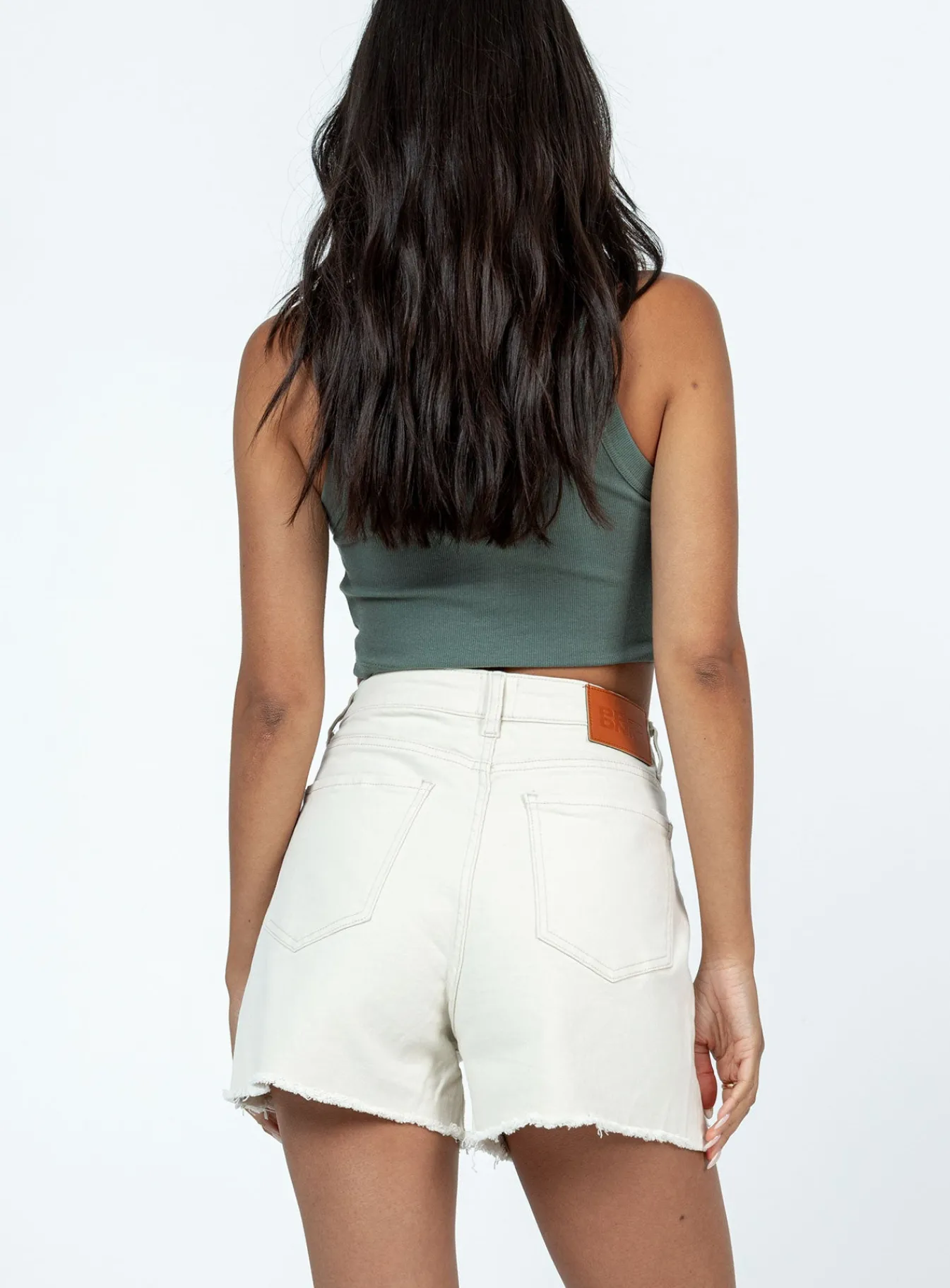 Princess Polly Elena Denim Shorts Cream New
