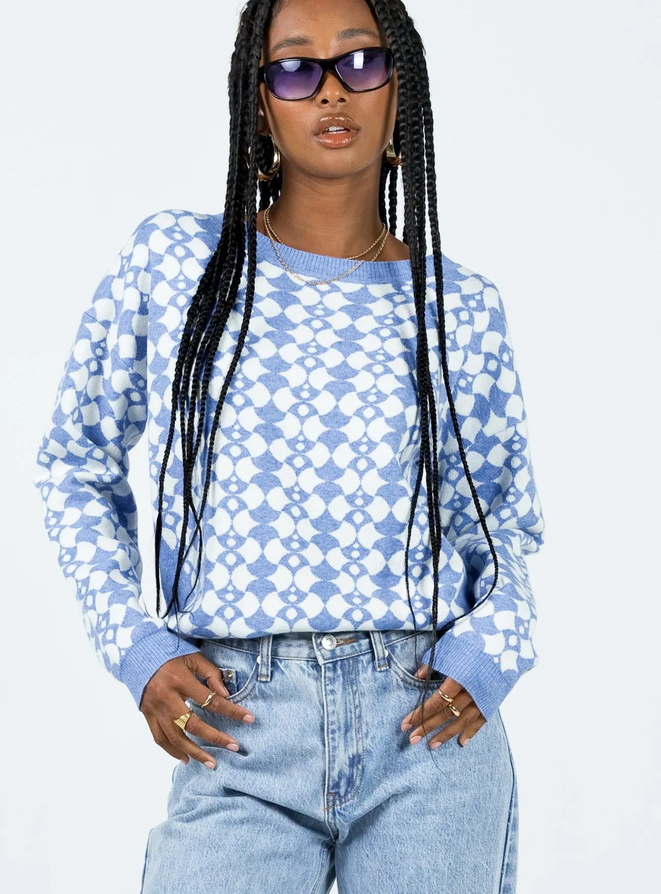 Princess Polly Elewa Geo Sweater Blue / White Online