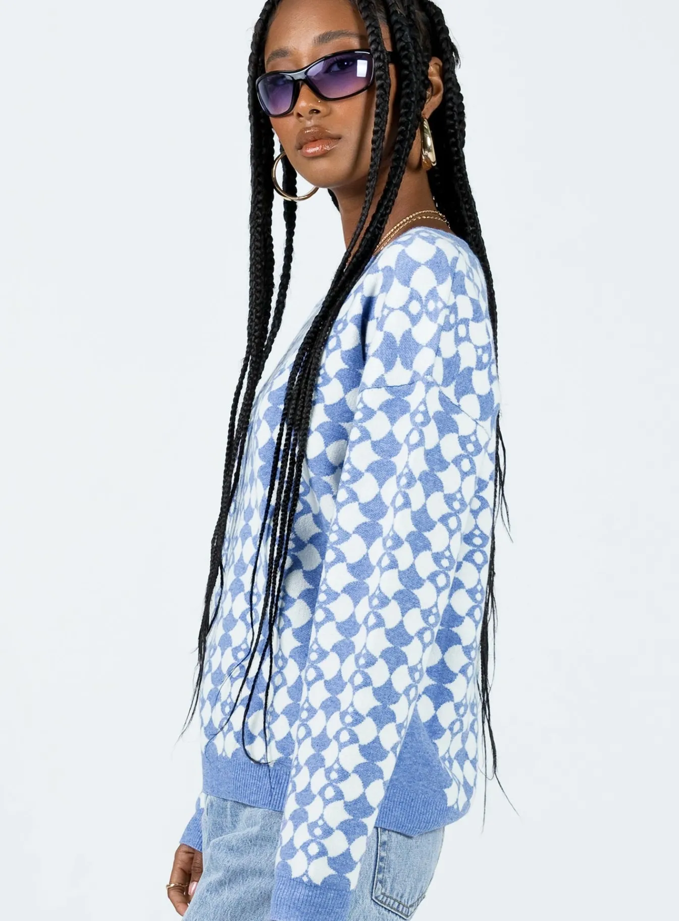 Princess Polly Elewa Geo Sweater Blue / White Online