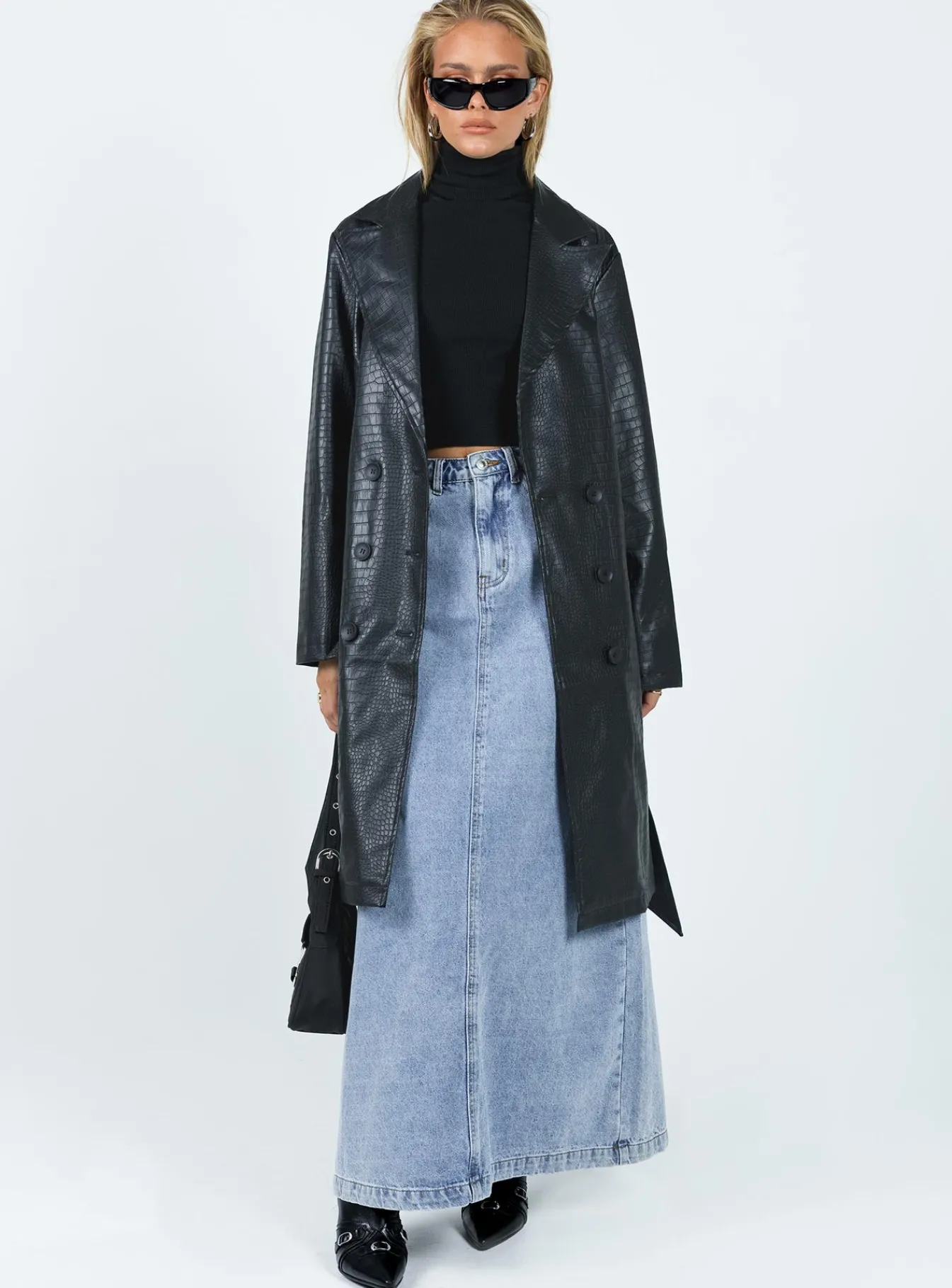 Princess Polly Elgata Pu Trench Coat Black New