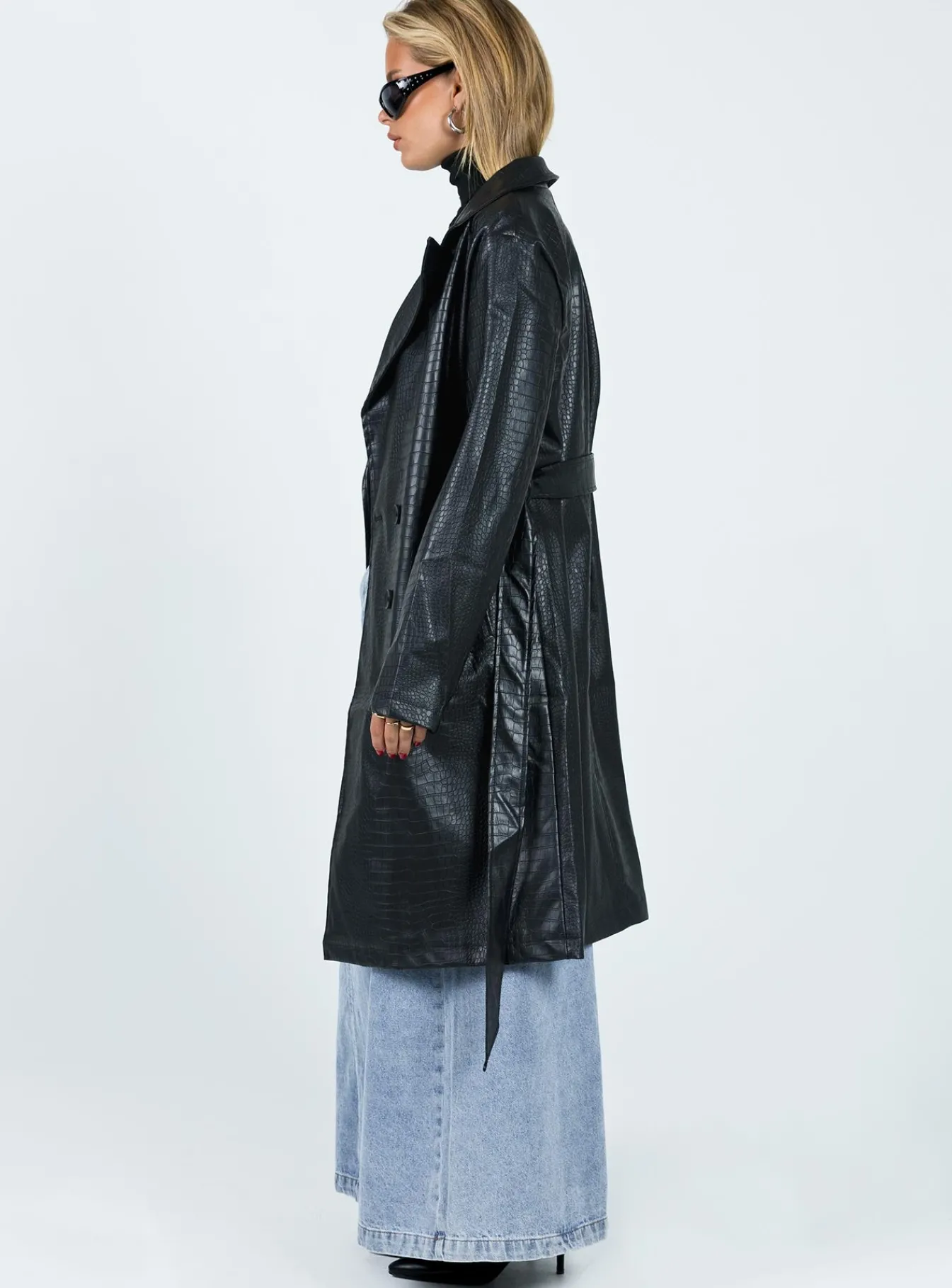 Princess Polly Elgata Pu Trench Coat Black New