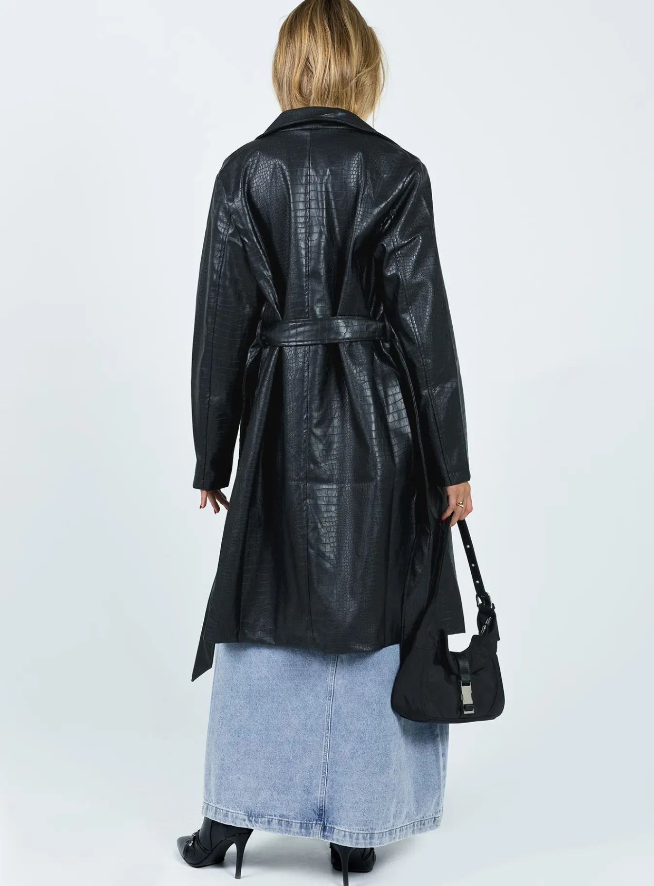 Princess Polly Elgata Pu Trench Coat Black New