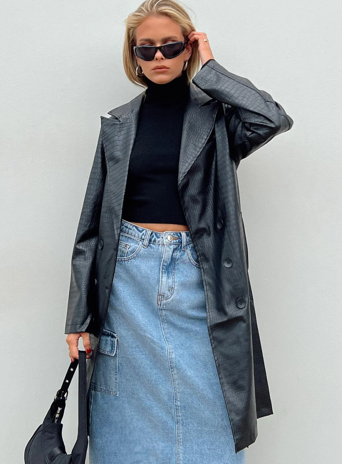 Princess Polly Elgata Pu Trench Coat Black New