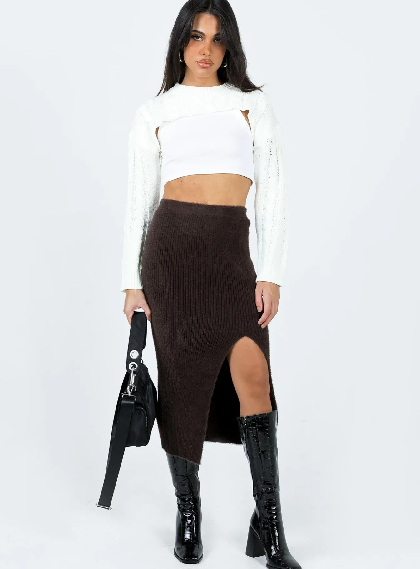 Princess Polly Ella Brooke Knit Midi Skirt Brown Best Sale