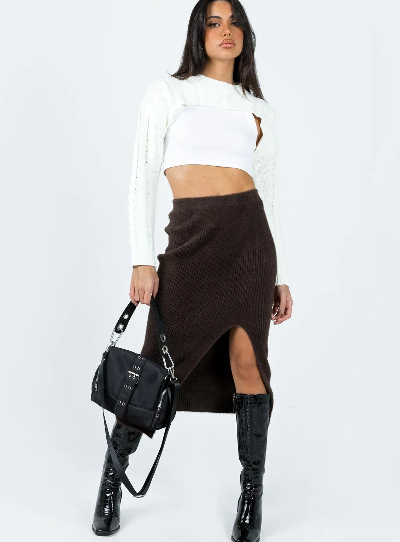 Princess Polly Ella Brooke Knit Midi Skirt Brown Best Sale