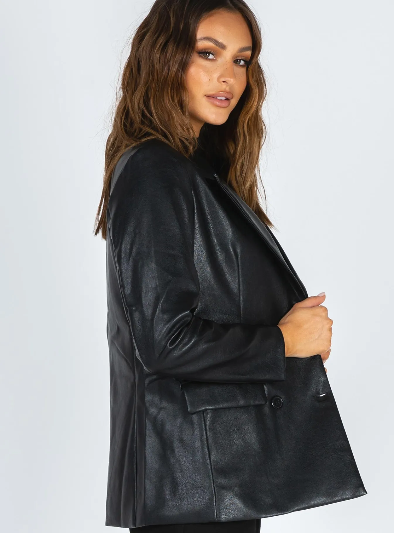 Princess Polly Ellen Faux Leather Blazer Black Clearance