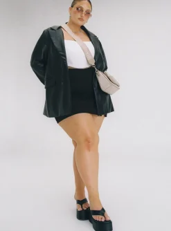 Princess Polly Ellen Faux Leather Blazer Curve   Black Best