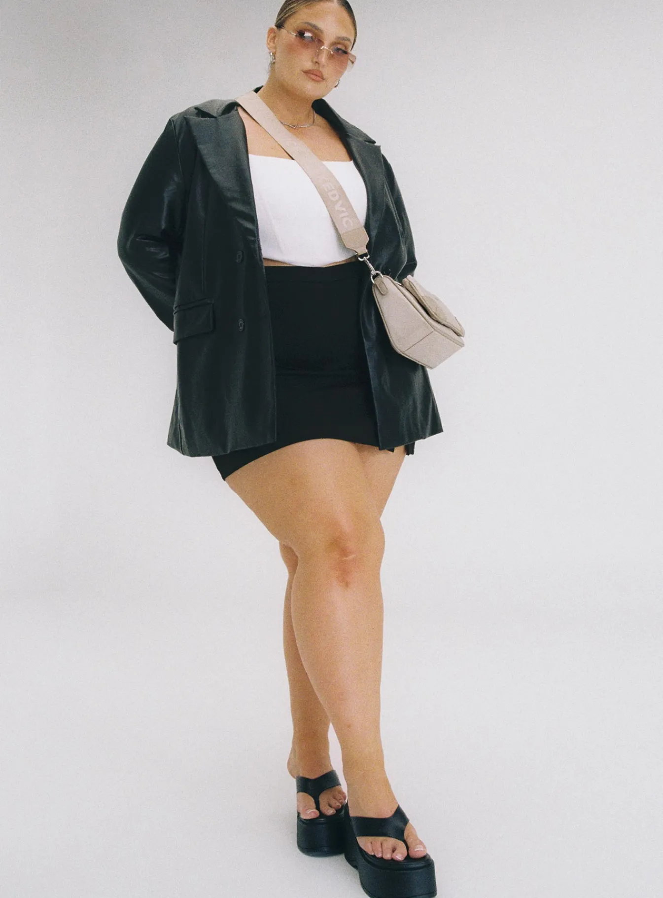 Princess Polly Ellen Faux Leather Blazer Curve Black Best