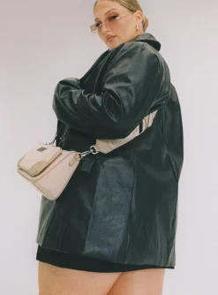 Princess Polly Ellen Faux Leather Blazer Curve Black Best