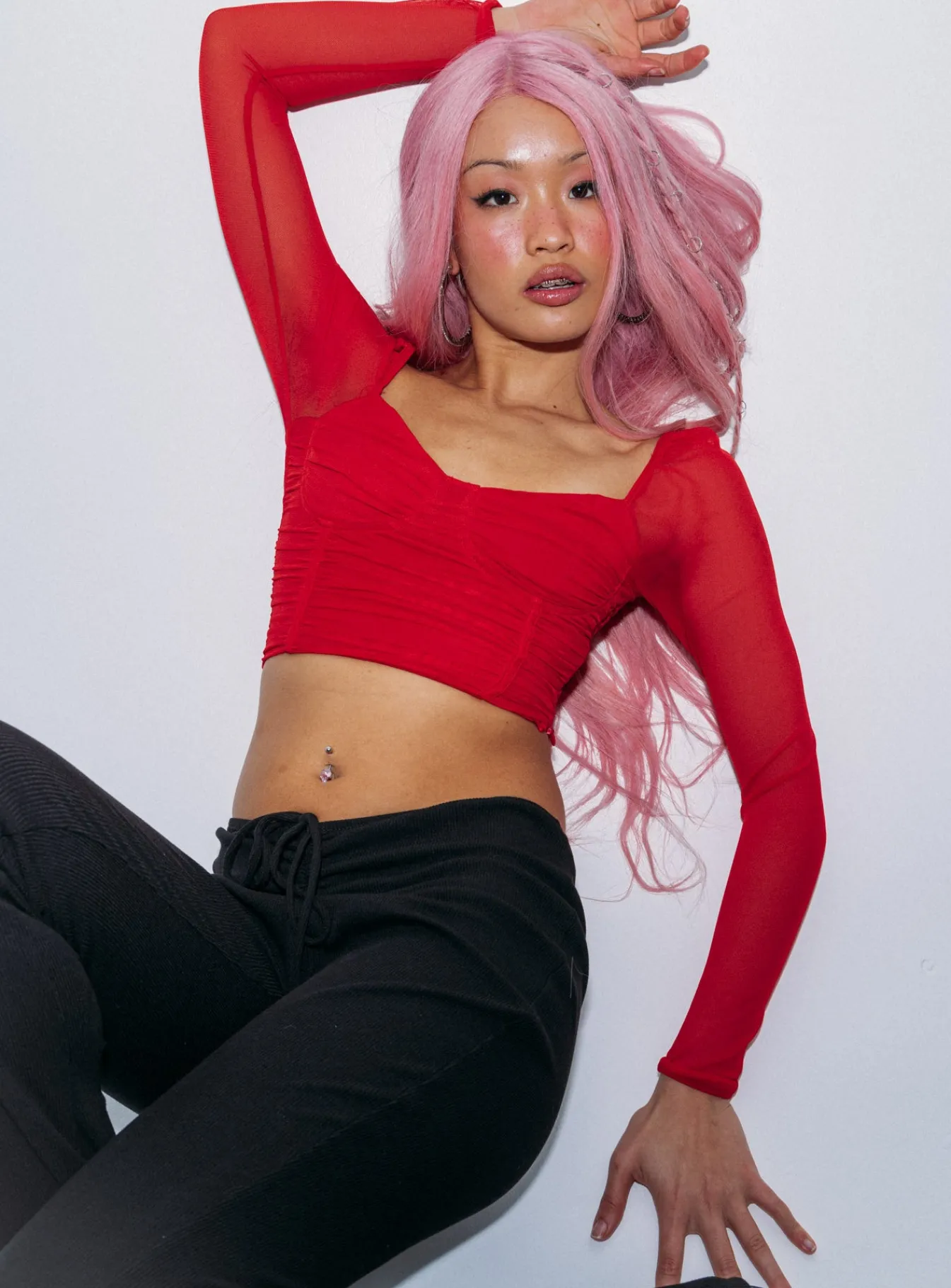 Princess Polly Elmore Long Sleeve Top Red Cheap