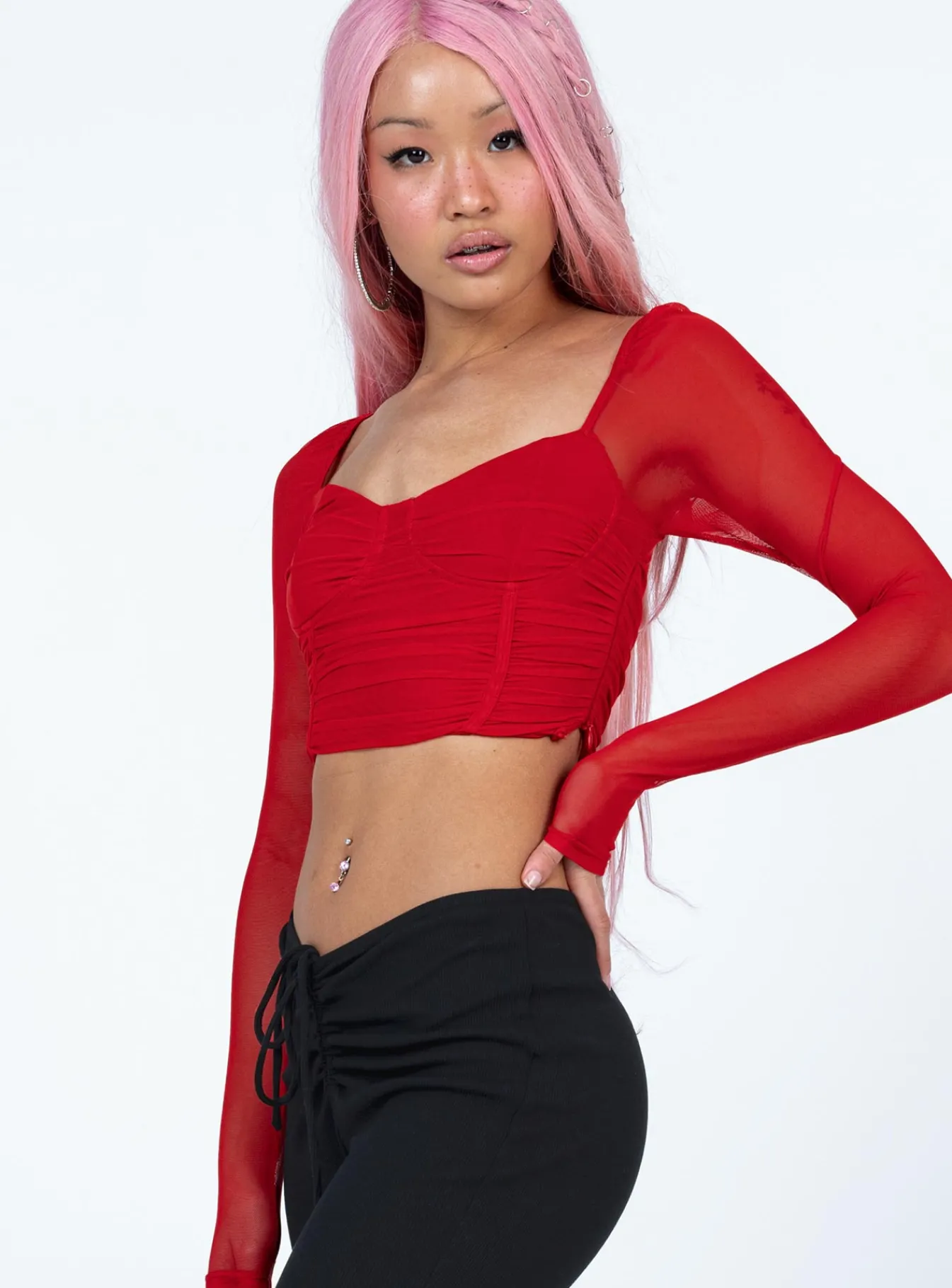 Princess Polly Elmore Long Sleeve Top Red Cheap