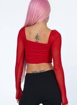 Princess Polly Elmore Long Sleeve Top Red Cheap