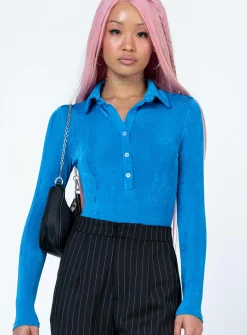 Princess Polly Elody Long Sleeve Bodysuit  Blue Flash Sale