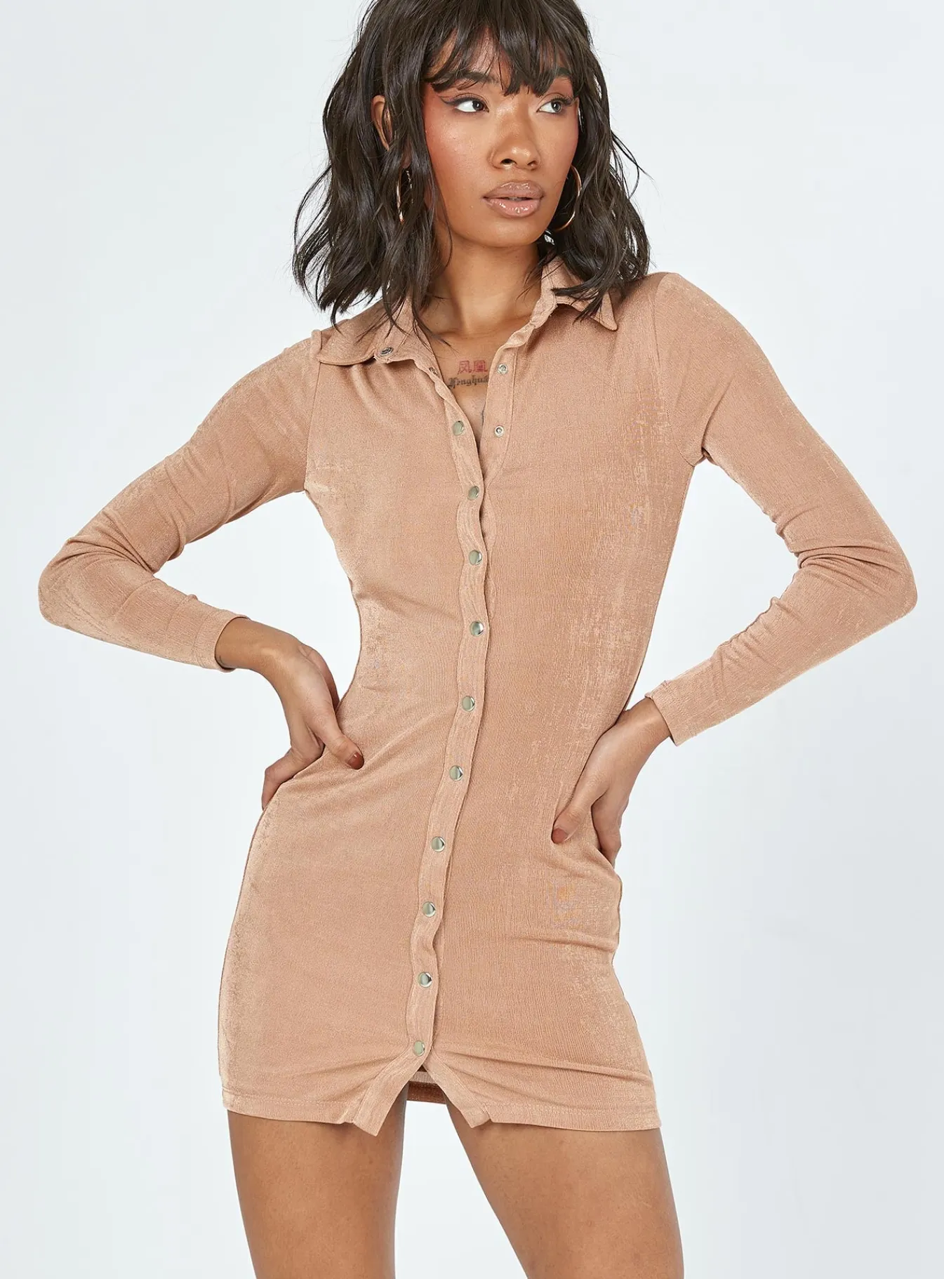 Princess Polly Elody Long Sleeve Mini Dress Brown Outlet