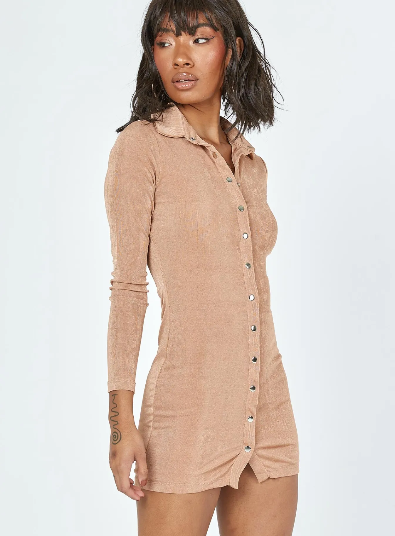 Princess Polly Elody Long Sleeve Mini Dress Brown Outlet