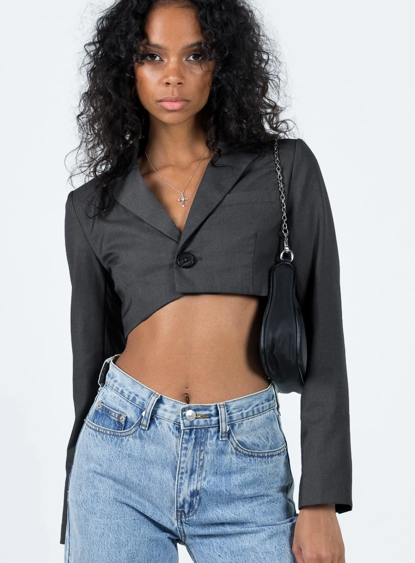 Princess Polly Elori Crop Blazer Grey Discount
