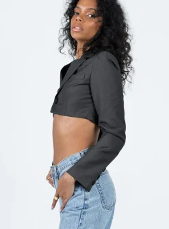 Princess Polly Elori Crop Blazer Grey Discount