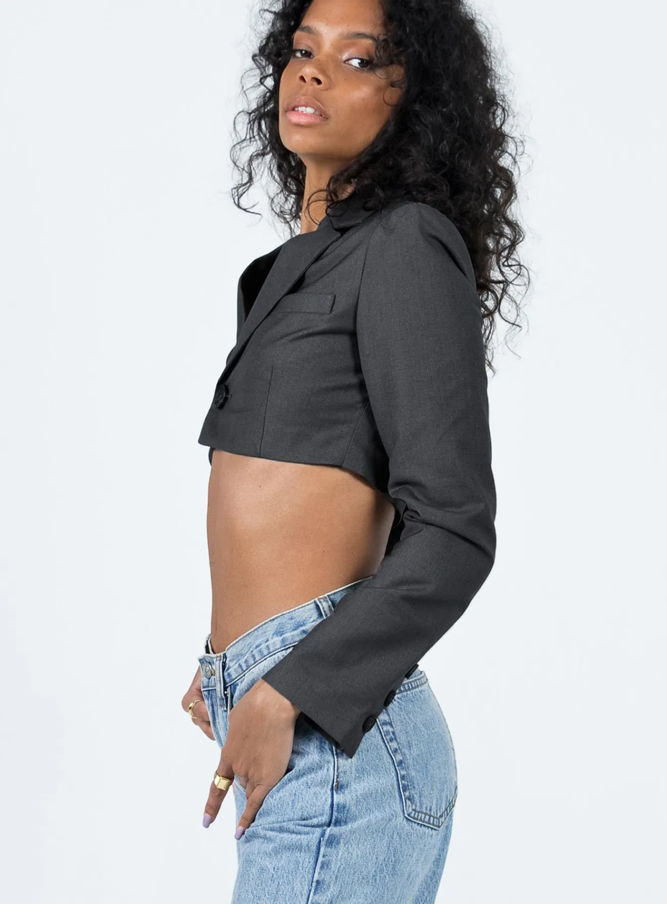 Princess Polly Elori Crop Blazer Grey Discount