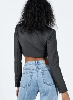 Princess Polly Elori Crop Blazer Grey Discount