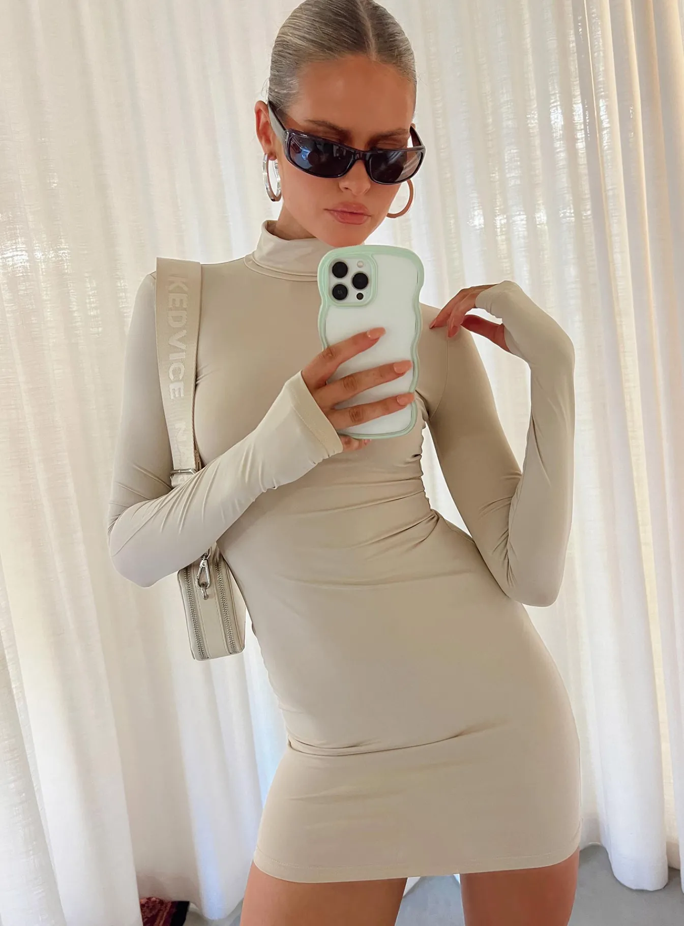 Princess Polly Elysium Long Sleeve Turtleneck Dress Bone New