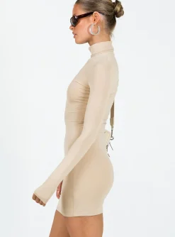 Princess Polly Elysium Long Sleeve Turtleneck Dress Bone New