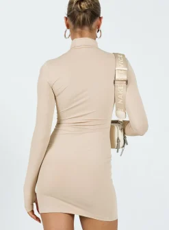 Princess Polly Elysium Long Sleeve Turtleneck Dress Bone New