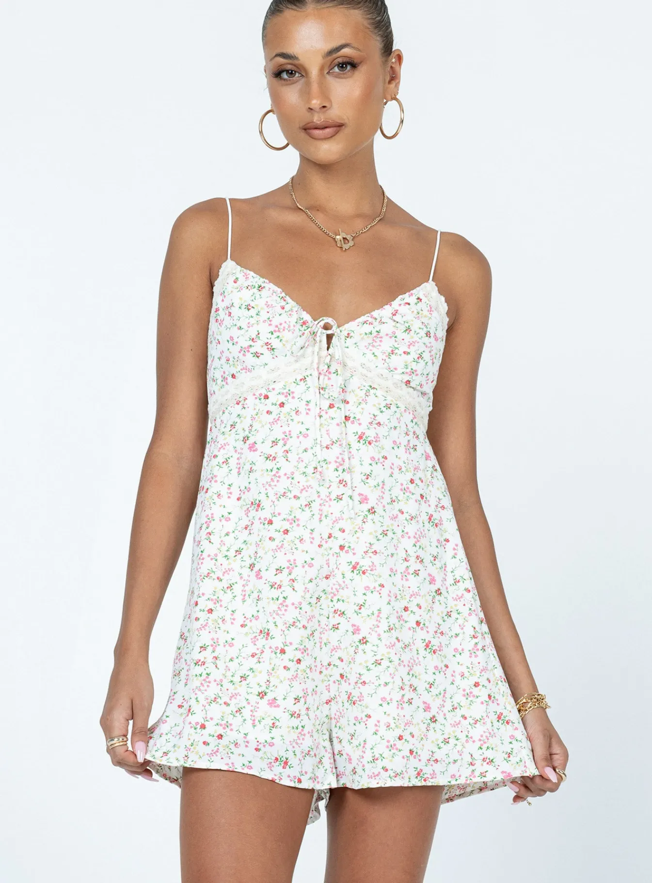 Princess Polly Emilee Floral Romper Cream Cheap