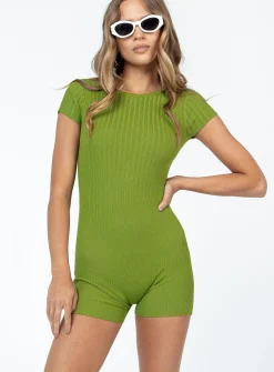 Princess Polly Emilio Short Sleeve Romper  Green Best Sale