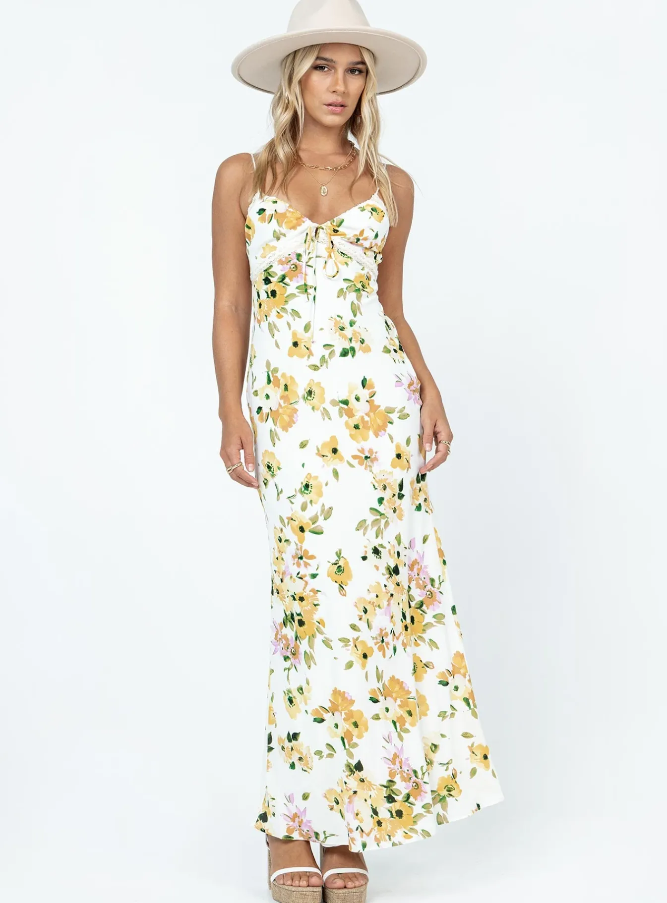 Princess Polly Emily Maxi Dress White / Yellow Floral Store