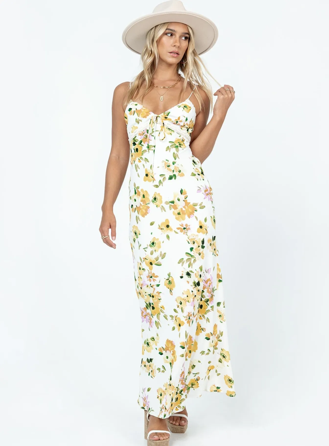 Princess Polly Emily Maxi Dress White / Yellow Floral Store