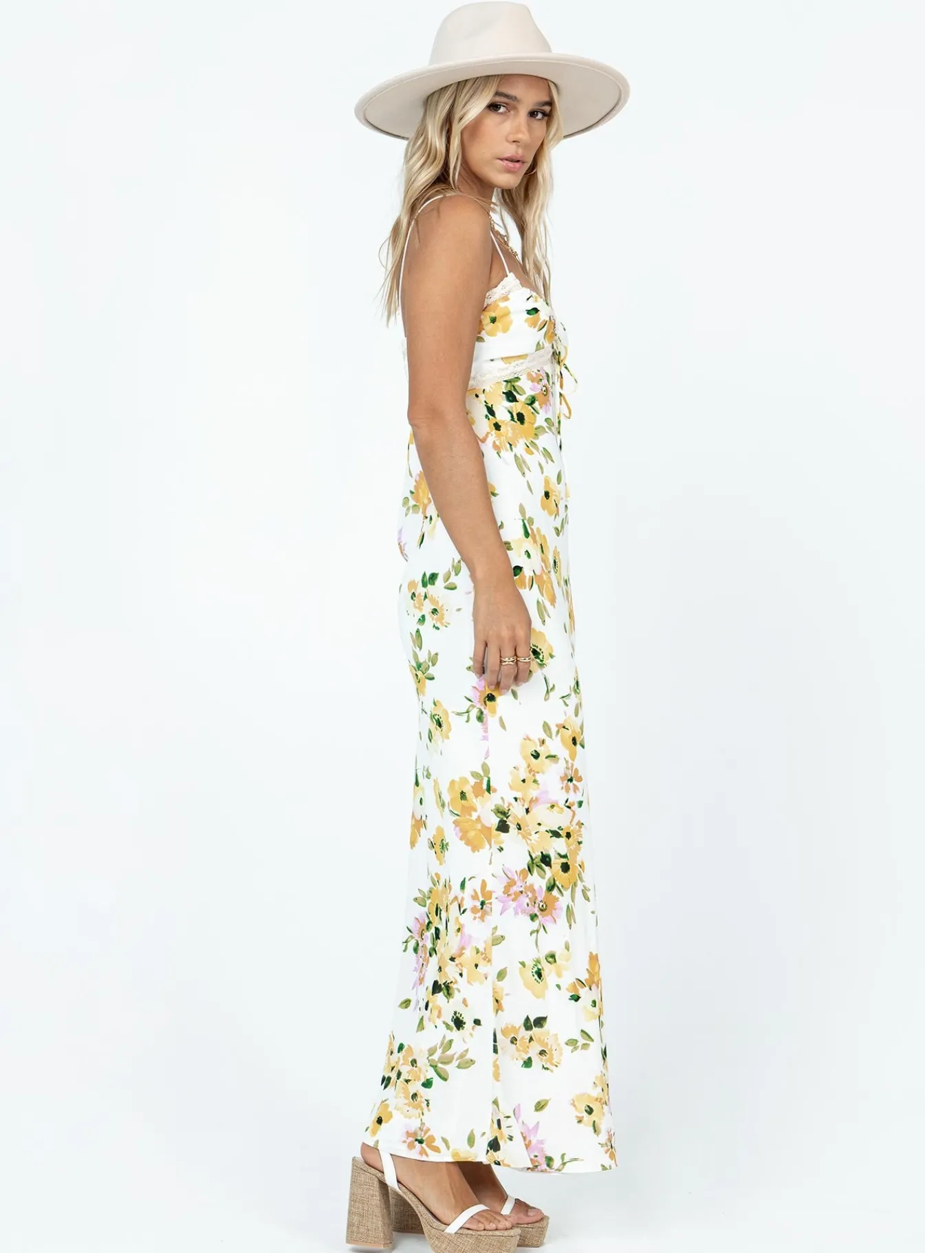 Princess Polly Emily Maxi Dress White / Yellow Floral Store