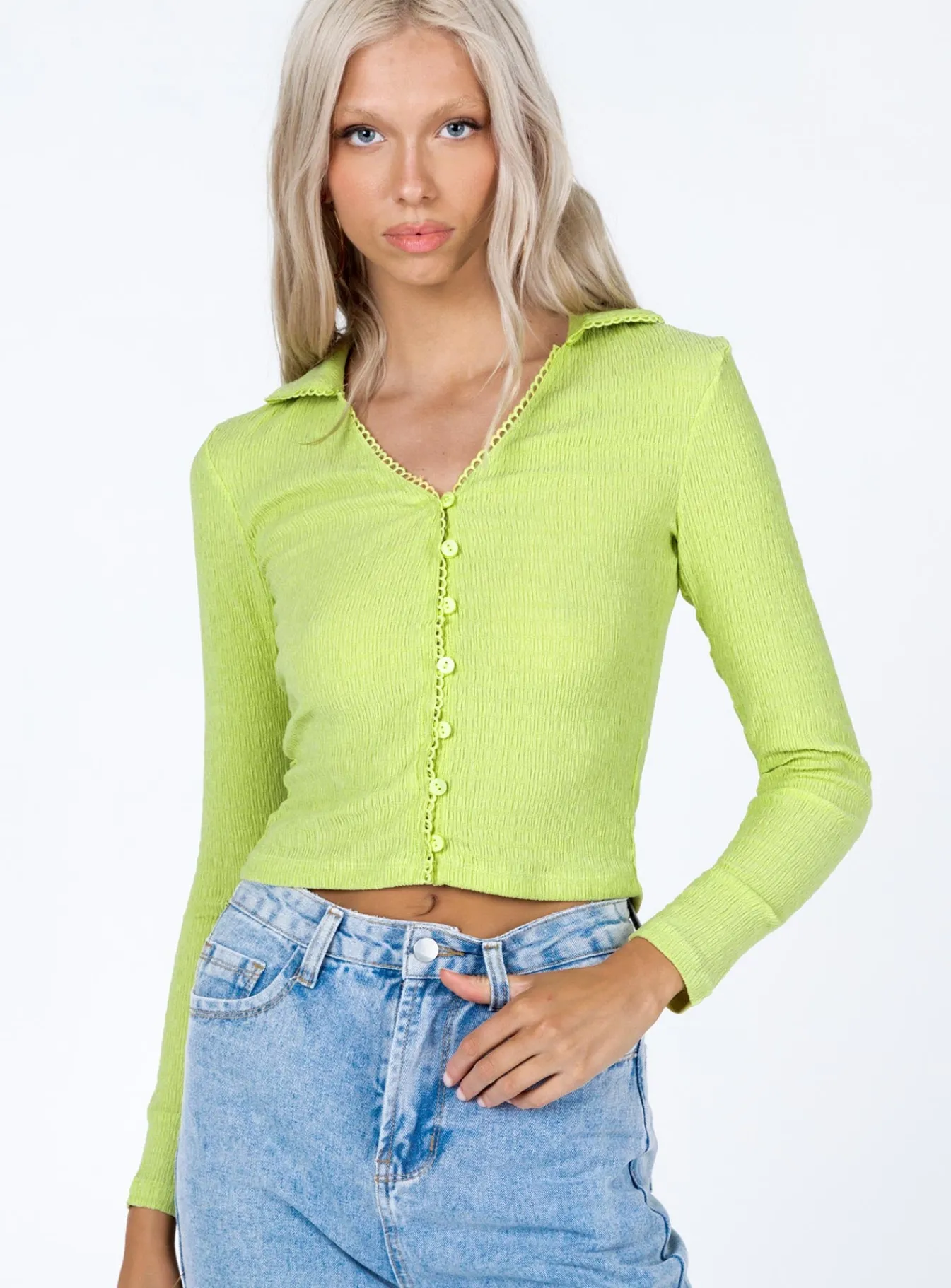 Princess Polly Emmaline Long Sleeve Top Green New
