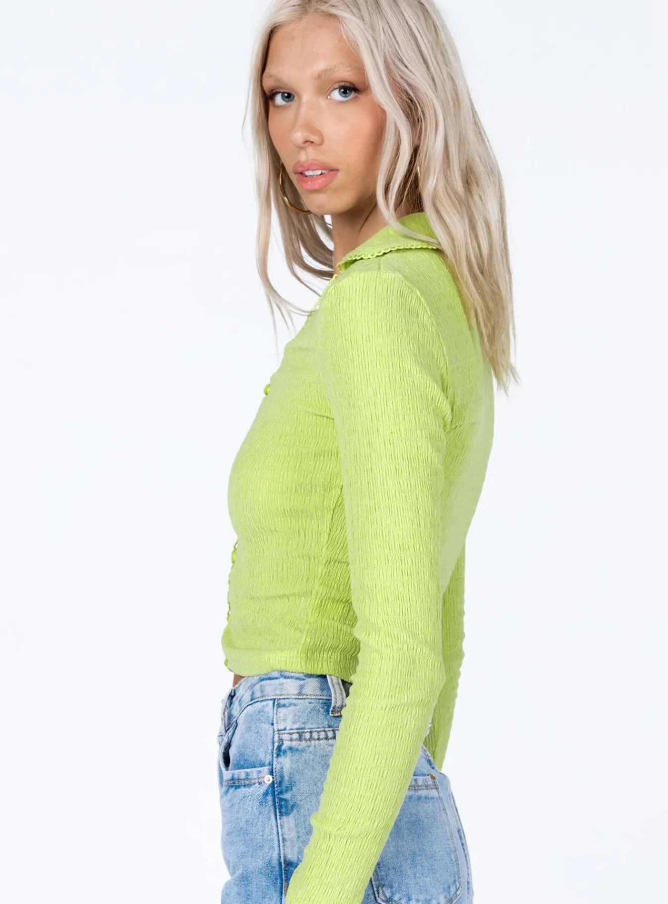 Princess Polly Emmaline Long Sleeve Top Green New