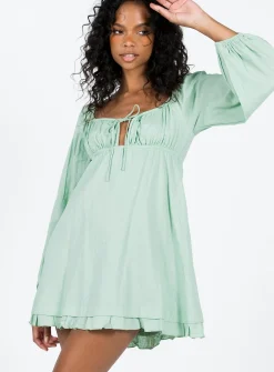 Princess Polly Empress Of Love Long Sleeve Mini Dress Sage Sale