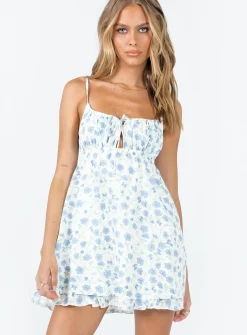 Princess Polly Empress Of Love Mini Dressfloral   Blue Clearance