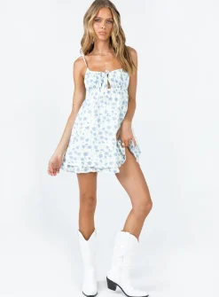 Princess Polly Empress Of Love Mini Dressfloral   Blue Clearance