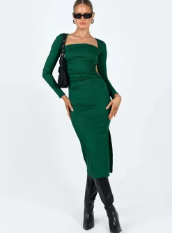 Princess Polly Esplin Long Sleeve Midi Dress Green New