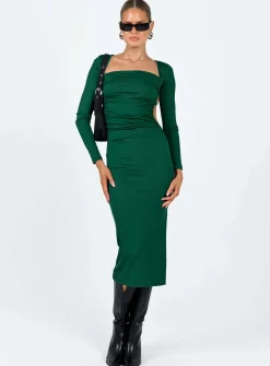 Princess Polly Esplin Long Sleeve Midi Dress Green New