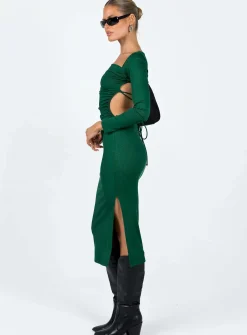 Princess Polly Esplin Long Sleeve Midi Dress Green New