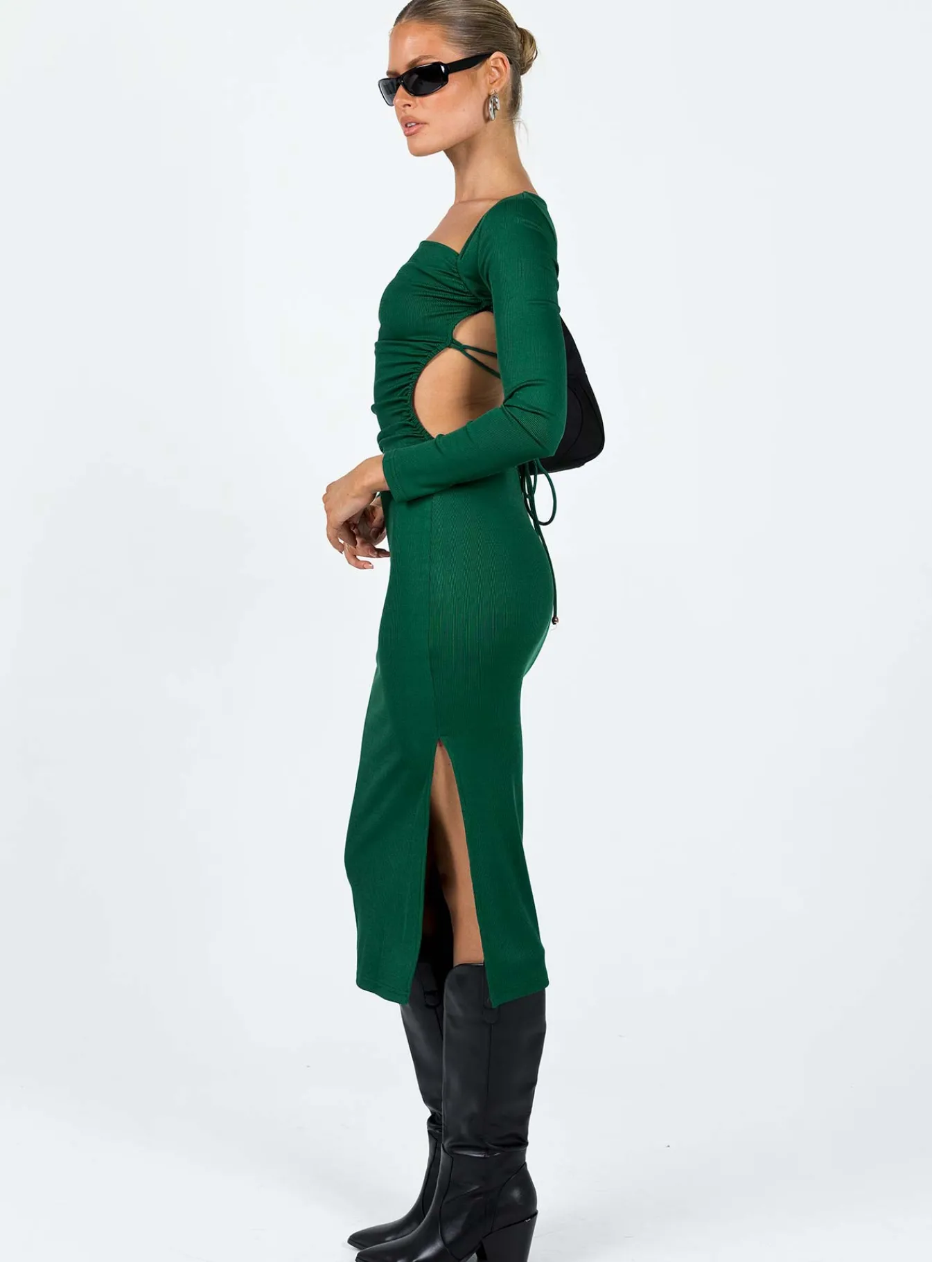 Princess Polly Esplin Long Sleeve Midi Dress Green New