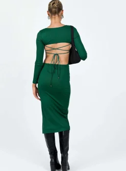 Princess Polly Esplin Long Sleeve Midi Dress Green New