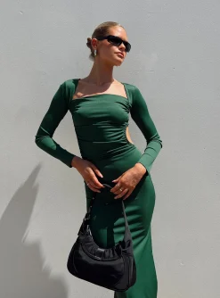 Princess Polly Esplin Long Sleeve Midi Dress Green New