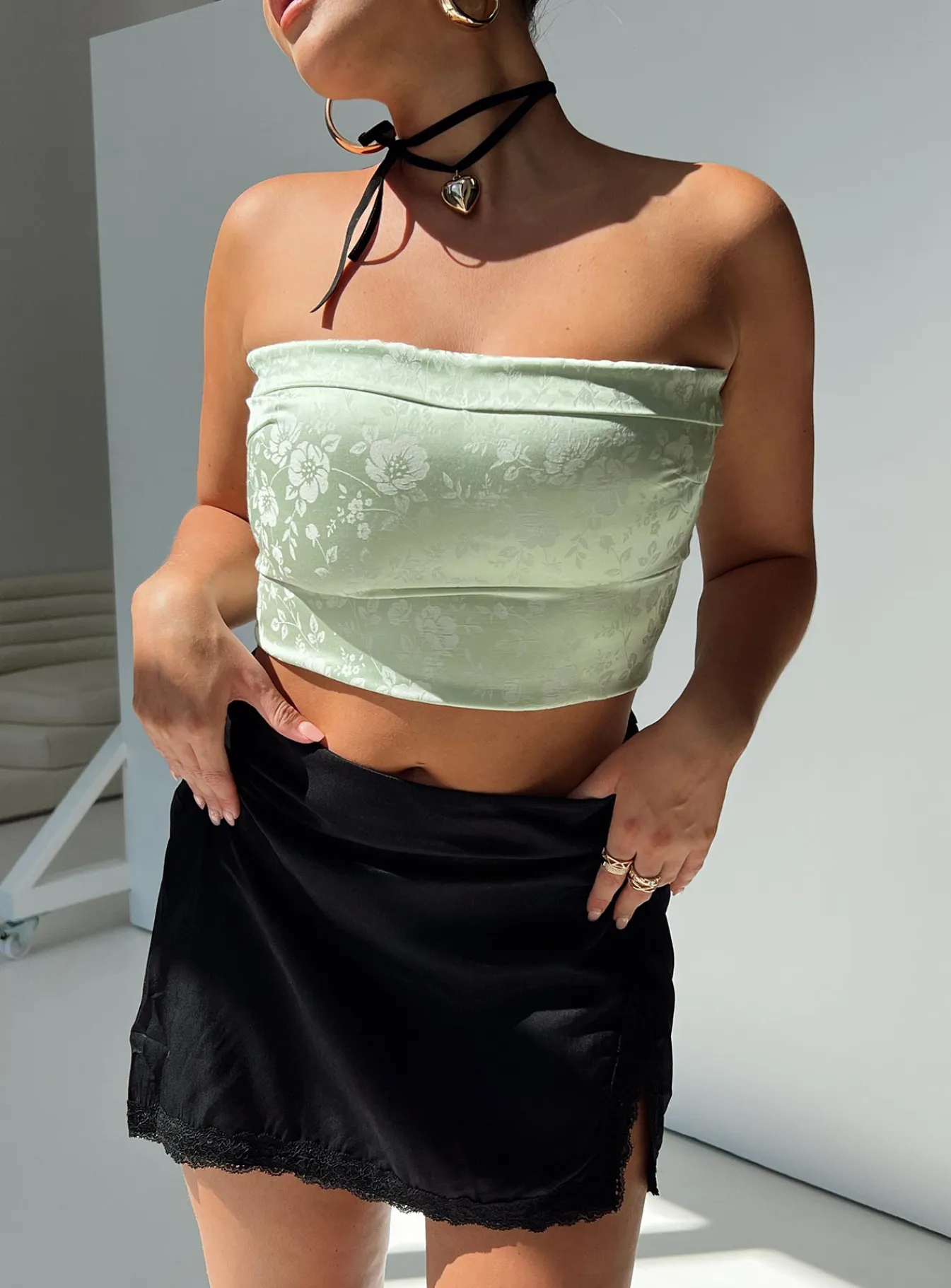 Princess Polly Essen Strapless Top Green Hot
