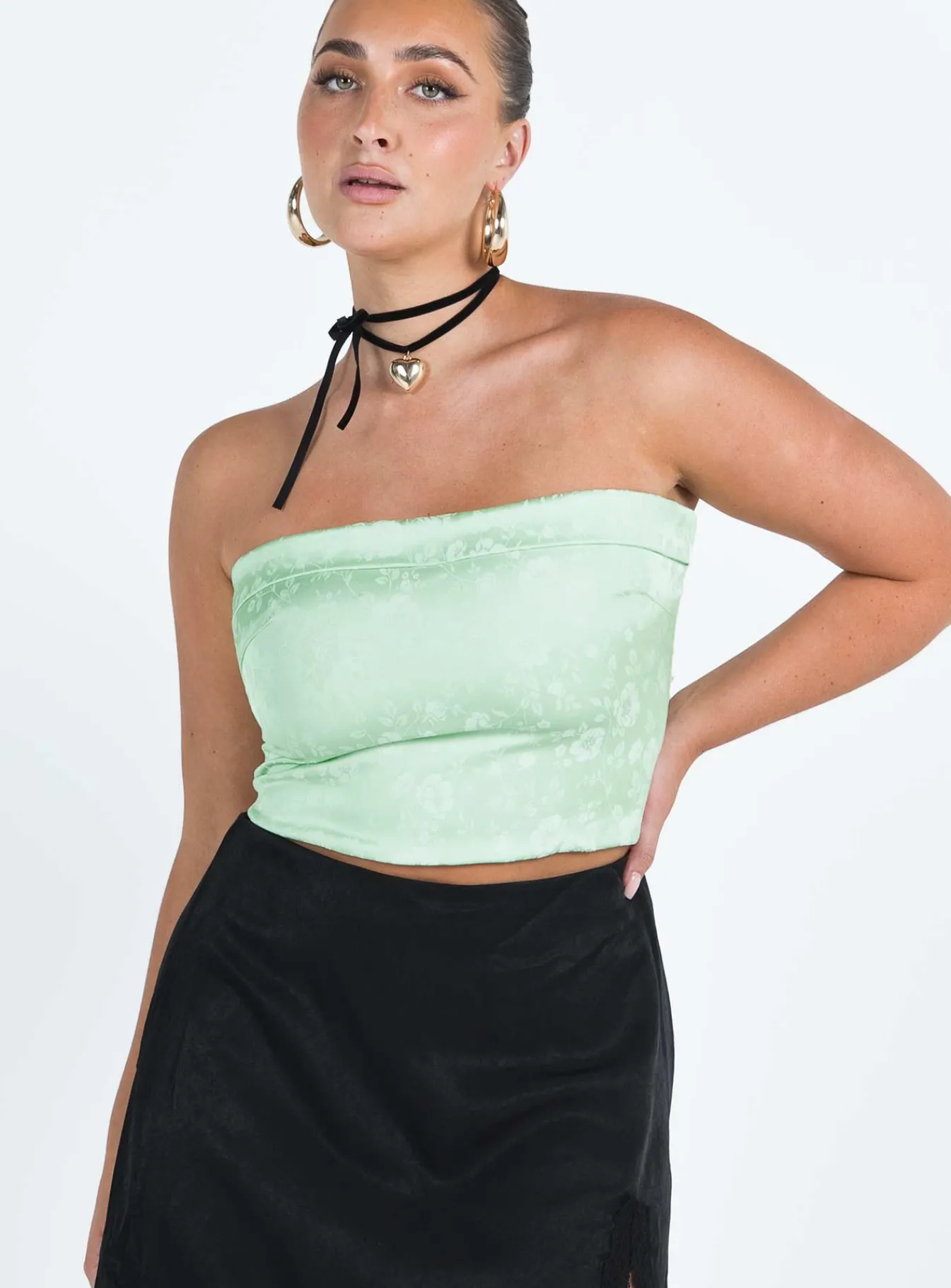 Princess Polly Essen Strapless Top Green Hot