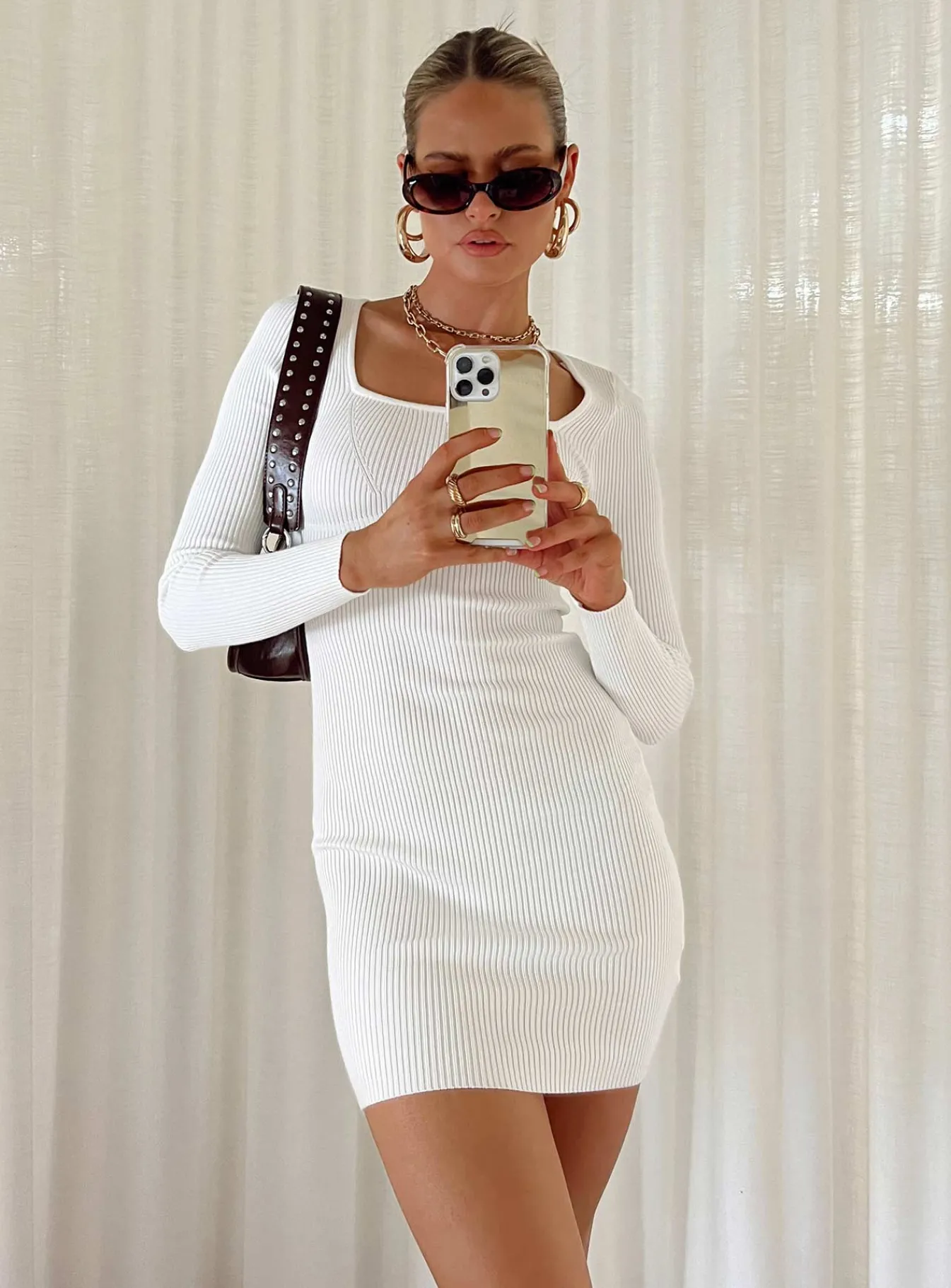 Princess Polly Ester Long Sleeve Mini Dress White Sale