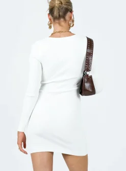Princess Polly Ester Long Sleeve Mini Dress White Sale