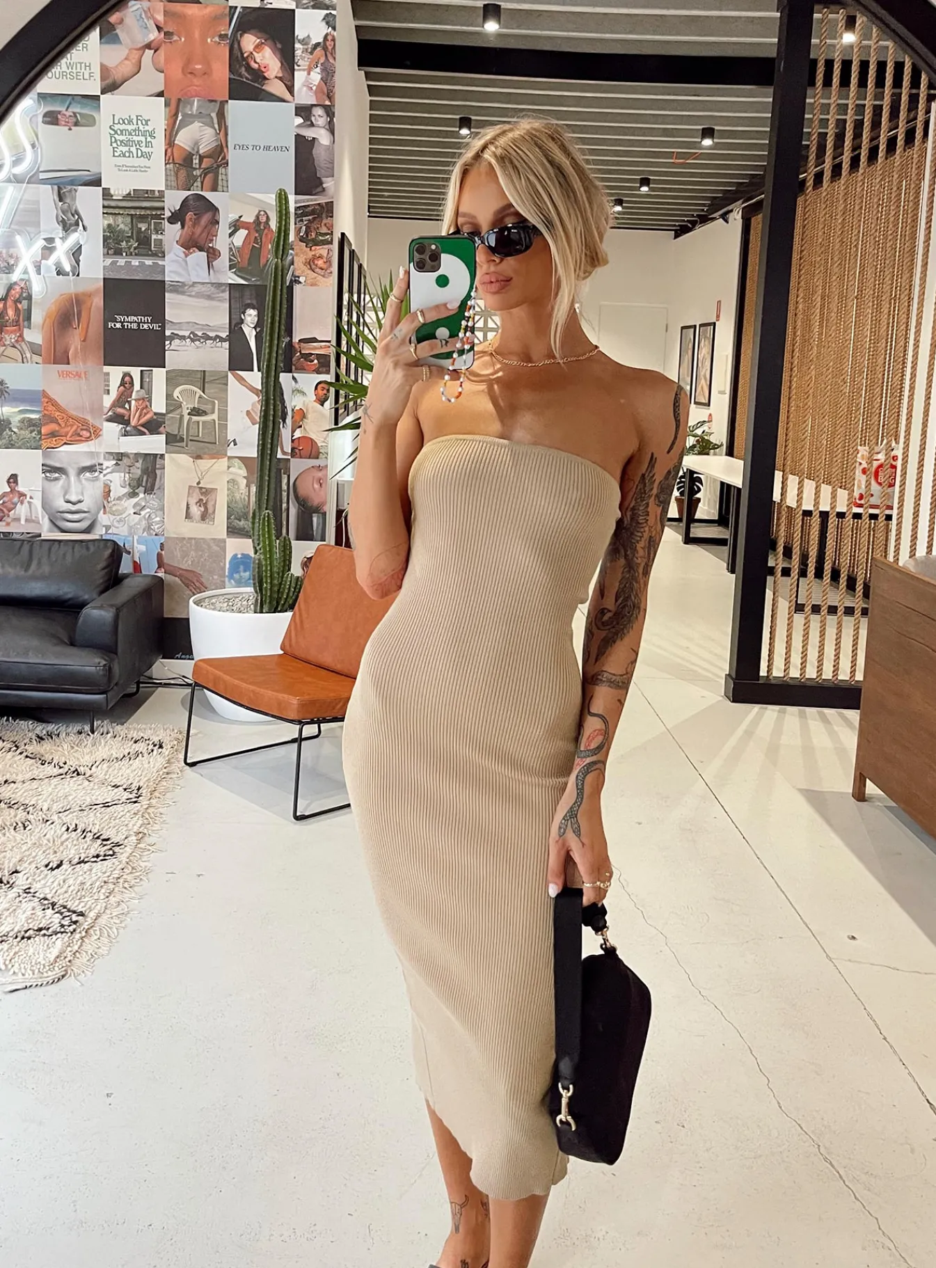 Princess Polly Ethan Strapless Midi Dress Beige Shop