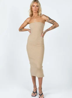 Princess Polly Ethan Strapless Midi Dress Beige Shop