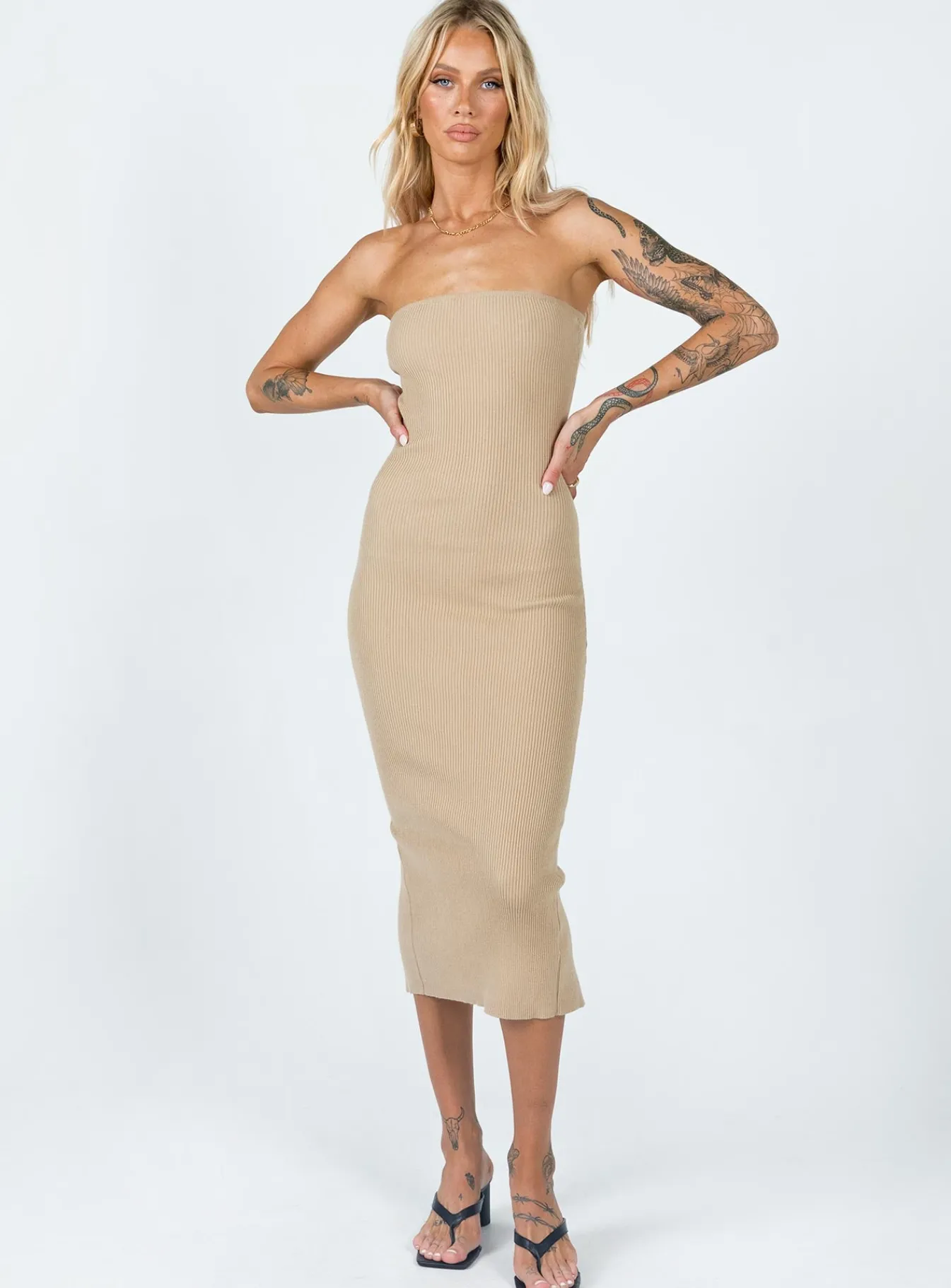 Princess Polly Ethan Strapless Midi Dress Beige Shop